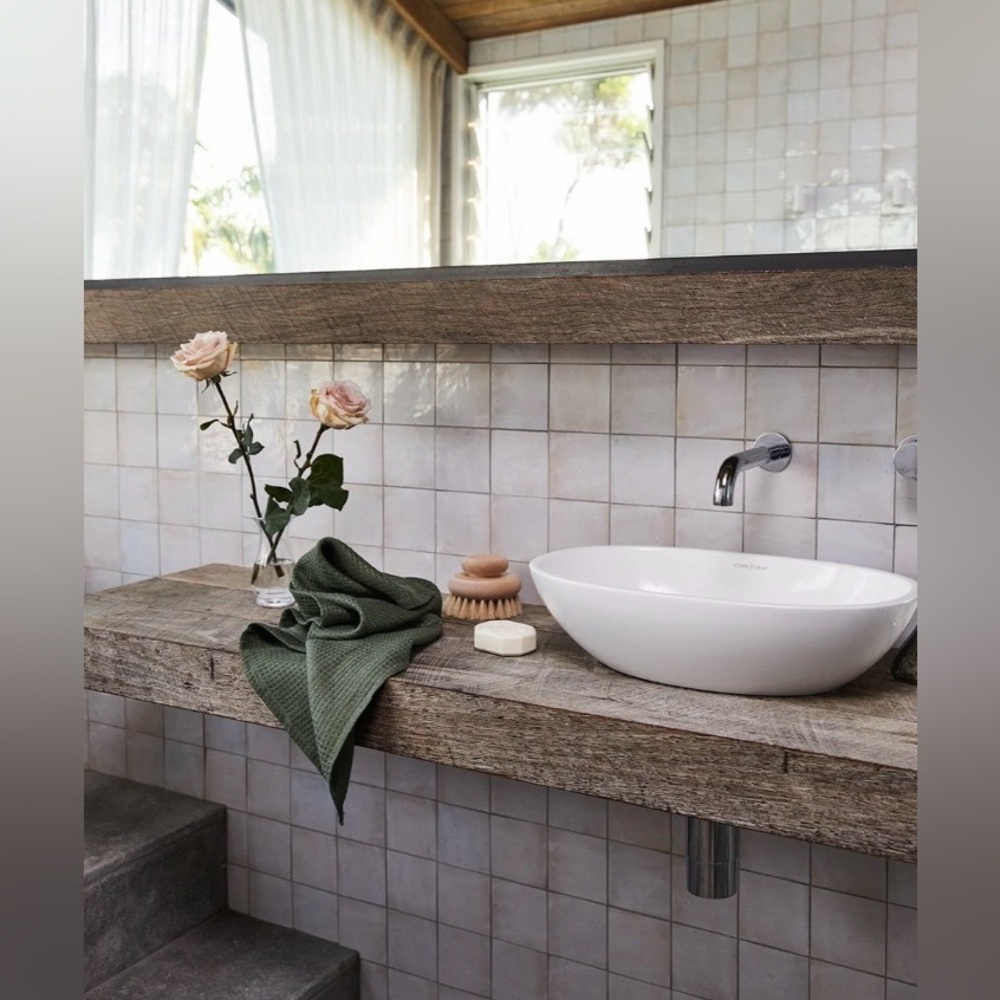 Bed Threads 100% French Flax Linen Waffle Hand & Face Towel, Olive, New